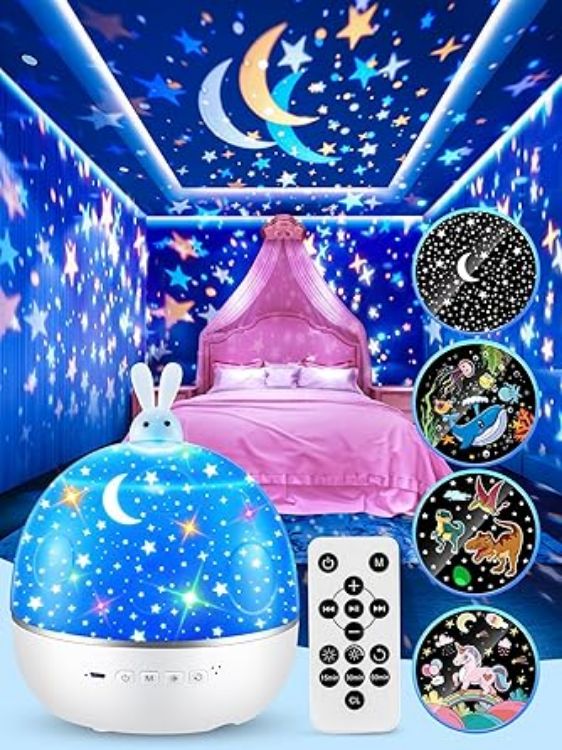 Picture of One Fire Kids Night Light Projector – Bluetooth Music Baby Night Light with 15 Films, Rechargeable Sensory Lights for Autism, Remote-Control Baby Light Projector