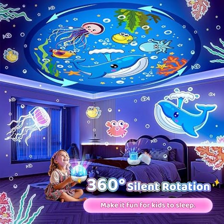 Picture of One Fire Kids Night Light Projector – Bluetooth Music Baby Night Light with 15 Films, Rechargeable Sensory Lights for Autism, Remote-Control Baby Light Projector