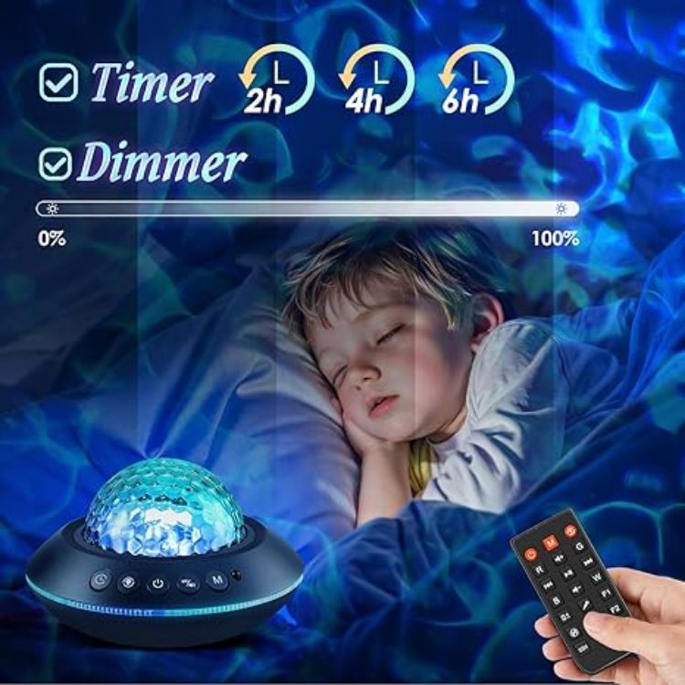 Picture of Galaxy Projector with 128 Lighting Modes – Ocean Wave Night Light, 15 White Noise, HiFi Bluetooth Speaker, Remote & Timer, Starry Sky Lamp for Bedrooms