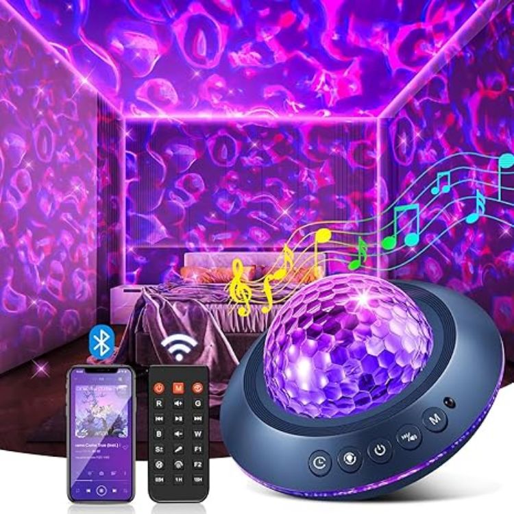 Picture of Galaxy Projector with 128 Lighting Modes – Ocean Wave Night Light, 15 White Noise, HiFi Bluetooth Speaker, Remote & Timer, Starry Sky Lamp for Bedrooms