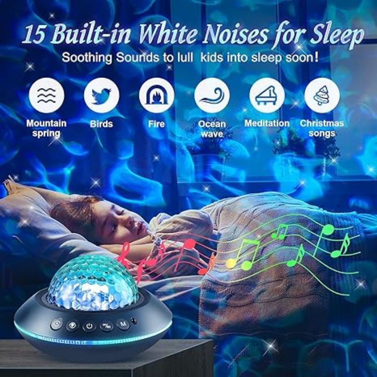 Picture of Galaxy Projector with 128 Lighting Modes – Ocean Wave Night Light, 15 White Noise, HiFi Bluetooth Speaker, Remote & Timer, Starry Sky Lamp for Bedrooms