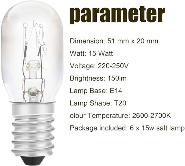 Picture of 15W Warm White 2700K E14 Small Screw Oven Bulbs, Salt Lamp, Sewing Machine & Fridge Bulbs (6-Pack) 