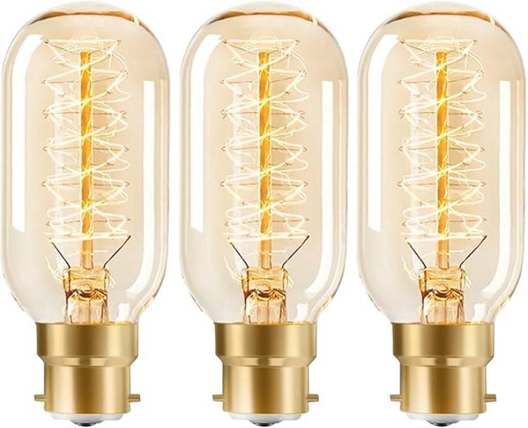 Picture of 40W B22 Vintage Bayonet Edison Bulb, Dimmable Warm White, Spiral Retro Filament, Amber Glass, T45 Decorative Bulb, Pack of 3