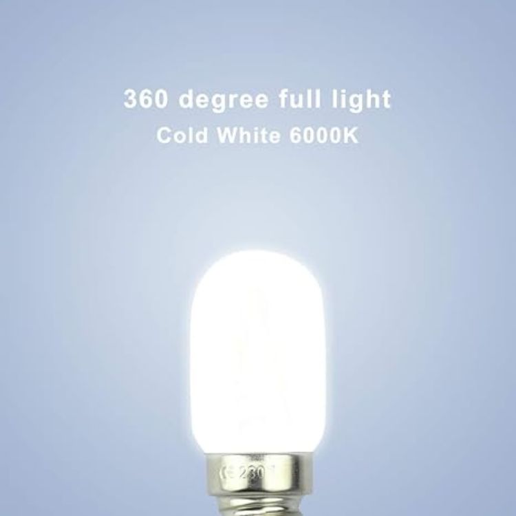 Picture of E14 3W LED Fridge Bulb, 6000K Cool White, Energy-Saving 30W Halogen Replacement, SES Pygmy Light Bulb for Freezers, and Cooker Hoods