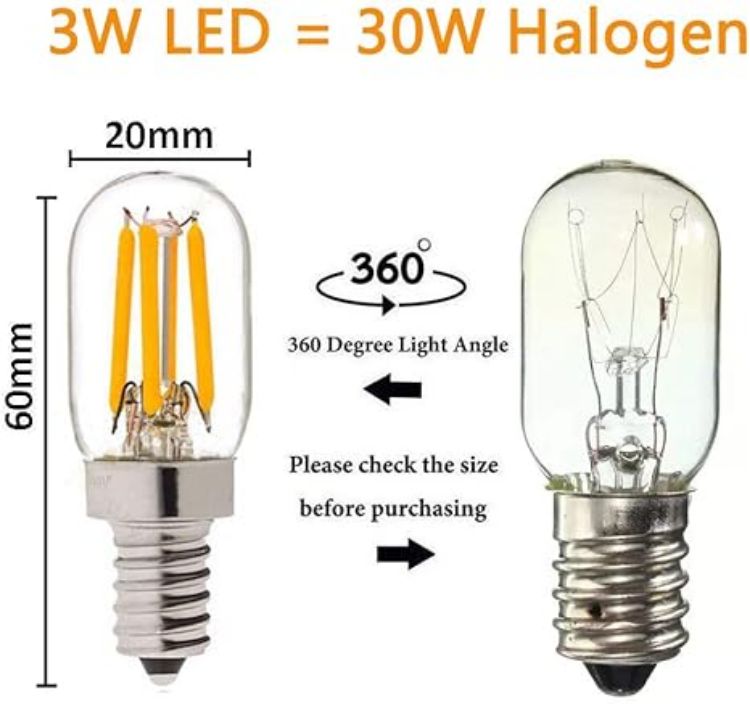 Picture of E14 3W LED Fridge Bulb, 6000K Cool White, Energy-Saving 30W Halogen Replacement, SES Pygmy Light Bulb for Freezers, and Cooker Hoods