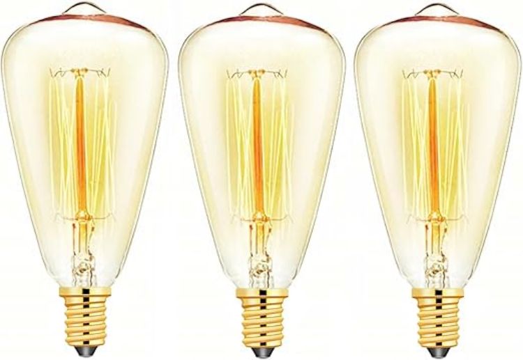 Picture of E14 40W Vintage Edison Bulb, Dimmable Retro Filament, ST48 Decorative Light Bulb, Warm White 2700K, Candle Bulbs, Small Screw Light Bulbs, 3-Pack