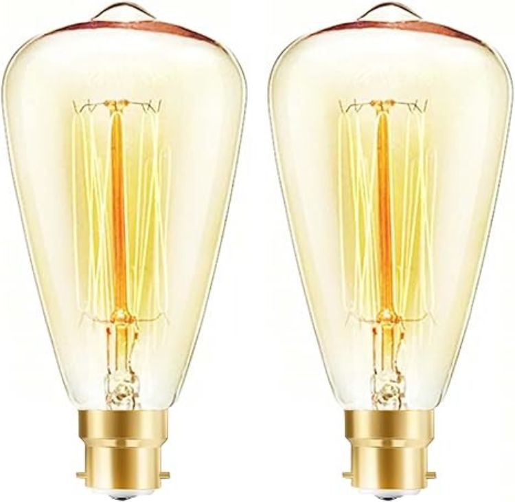 Picture of B22 ST48 Bayonet Retro Edison Filament Bulbs, 40W Dimmable Warm White 2700K Antique Amber Decorative Bulbs, 2 Pack