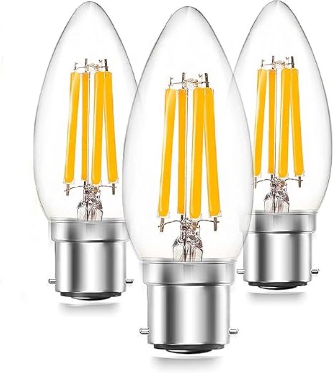 Picture of 4W B22 C35 LED Candle Bulbs, Dimmable Filament Light Bulbs Warm White 2700K, 400lm, Retro Decorative B22 Bayonet Cap Bulbs, Energy-Saving Pack of 3