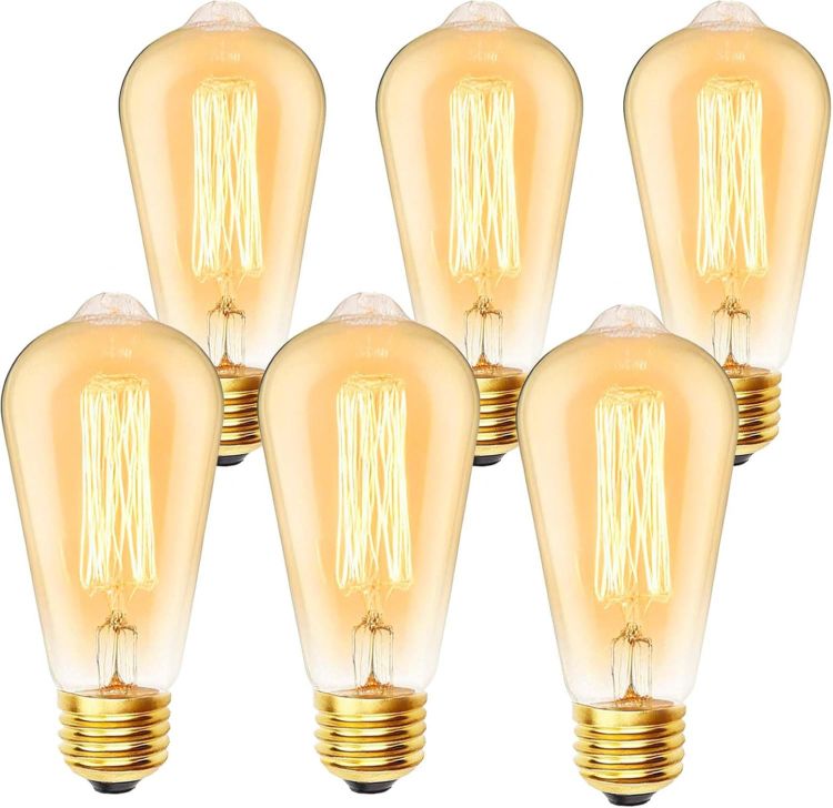 Picture of E27 Edison Screw Bulb 60W, ST64 Vintage Light Bulbs, 2700K Warm White Dimmable, 600LM Amber Retro Style Energy Saving Filament Decorative Bulbs, 6-Pack