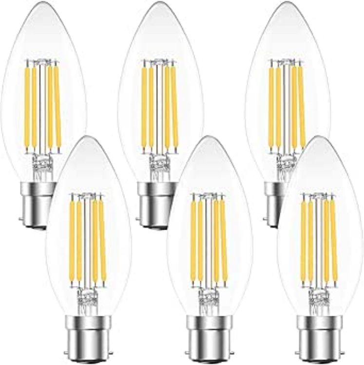 Picture of 4W B22 C35 Bayonet Cap Candle Bulb, LED Filament Candle Light Bulbs Dimmable, Warm White 2700K, 400lm, AC 220V, Decorative Retro Light Bulb, Pack of 6