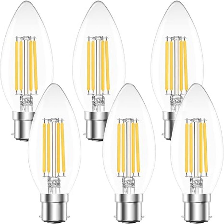 Picture of 4W B22 LED Candle Bulbs, Dimmable C35 Filament Light Bulbs, Warm White 2700K, 400 Lumens, B22 Bayonet Cap, Equivalent to 40W Incandescent, Pack of 6