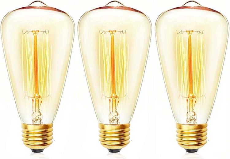 Picture of E27 Vintage Edison Light Bulb ST48, Dimmable 40W Filament Bulbs, Warm White 2700K, Retro Amber Glass Screw Lamp, Decorative Edison Bulb, 3 Pack