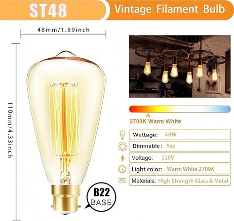 Picture of 3-Pack 40W Dimmable Edison Bulbs, Amber Warm White 2700K, Energy-Saving Filament, Industrial Style Antique Design, Decorative Lighting.