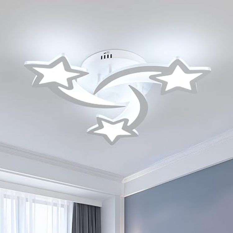 Picture of 40W LED Star Ceiling Light – 3-Star Kids Bedroom Light, 6500K Cool White, 3600LM, Modern Acrylic Flush Mount Chandelier for Children's Room & Living Room