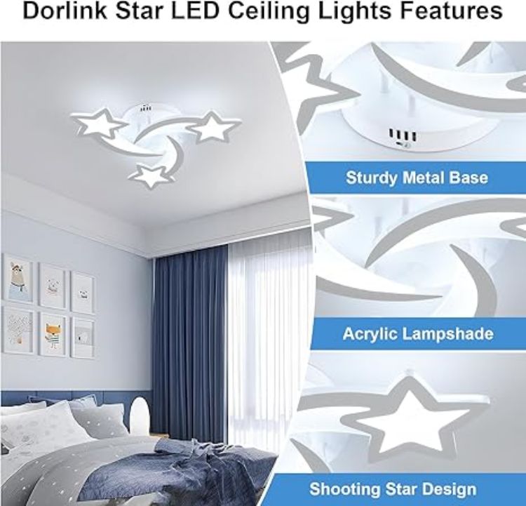 Picture of 40W LED Star Ceiling Light – 3-Star Kids Bedroom Light, 6500K Cool White, 3600LM, Modern Acrylic Flush Mount Chandelier for Children's Room & Living Room