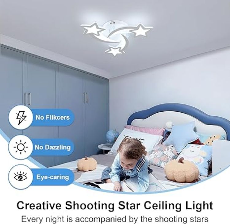 Picture of 40W LED Star Ceiling Light – 3-Star Kids Bedroom Light, 6500K Cool White, 3600LM, Modern Acrylic Flush Mount Chandelier for Children's Room & Living Room