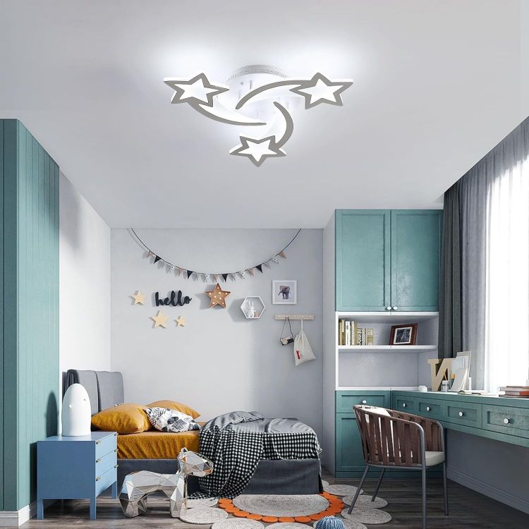 Picture of 40W LED Star Ceiling Light – 3-Star Kids Bedroom Light, 6500K Cool White, 3600LM, Modern Acrylic Flush Mount Chandelier for Children's Room & Living Room