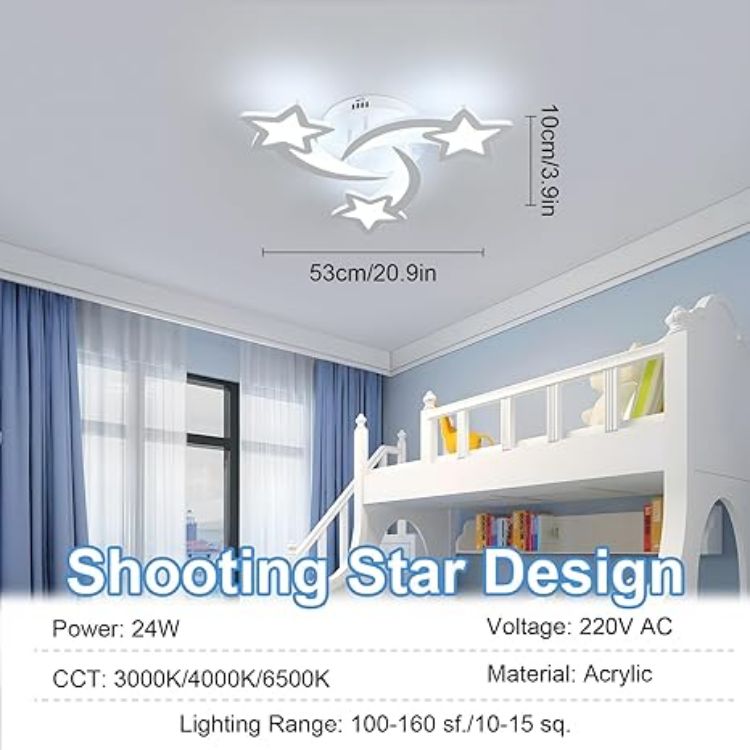 Picture of 40W LED Star Ceiling Light – 3-Star Kids Bedroom Light, 6500K Cool White, 3600LM, Modern Acrylic Flush Mount Chandelier for Children's Room & Living Room