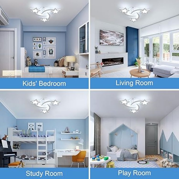 Picture of 40W LED Star Ceiling Light – 3-Star Kids Bedroom Light, 6500K Cool White, 3600LM, Modern Acrylic Flush Mount Chandelier for Children's Room & Living Room