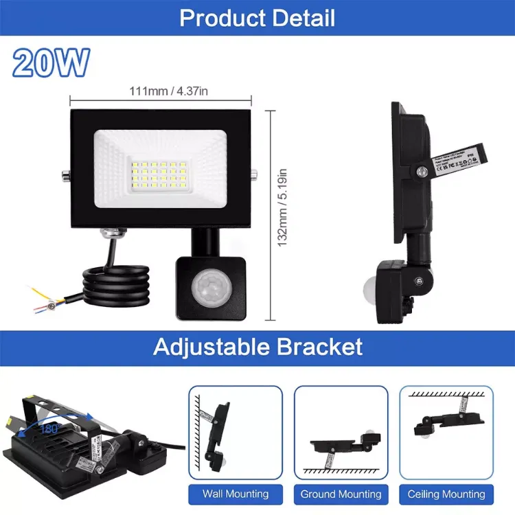 Picture of LED Floodlight with Motion Sensor  20W PIR Outdoor Security Light  Waterproof & Energy Efficient