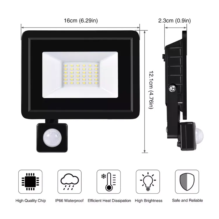 Picture of LED Floodlight with Motion Sensor  20W PIR Outdoor Security Light  Waterproof & Energy Efficient