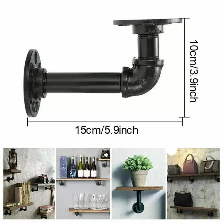 Picture of  4 Set of Industrial Pipe Shelf Brackets Rustic Iron Floating Shelf Supports for Wall-Mounted Storage