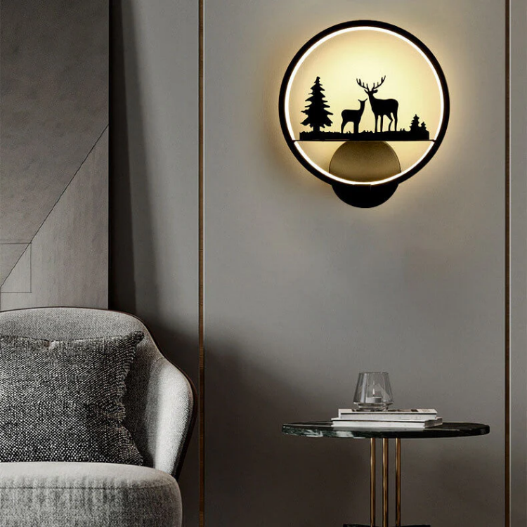 Picture of Modern LED Round Wall Lamp – 12W Light with Deer Silhouette for Bedroom, Living Room, Hallway & More