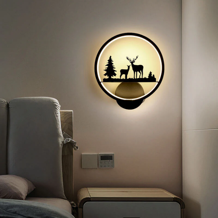 Picture of Modern LED Round Wall Lamp – 12W Light with Deer Silhouette for Bedroom, Living Room, Hallway & More