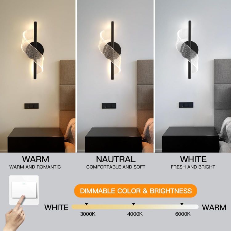 Picture of Modern LED Wall Light, Spiral Design Wall Sconce, Dimmable Wall Lamp for Bedroom, Bathroom, Corridor & Living Room