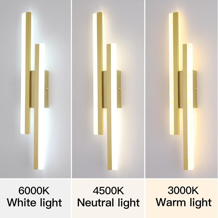 Picture of Dimmable LED Wall Sconce, 16W Gold Modern Wall Light for Bedroom, Living Room, Hallway, Bathroom