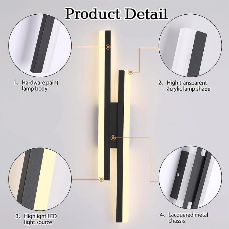 Picture of Black LED Wall Lights Indoor, 16W Modern Acrylic Wall Lamp with 3 Lighting Colours for Living Room