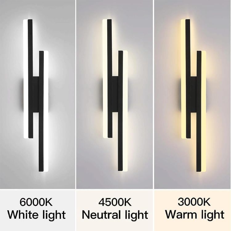 Picture of Black LED Wall Lights Indoor, 16W Modern Acrylic Wall Lamp with 3 Lighting Colours for Living Room