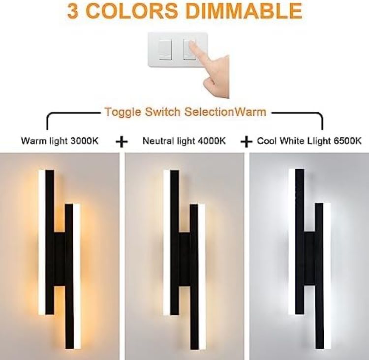 Picture of Black LED Wall Lights Indoor, 16W Modern Acrylic Wall Lamp with 3 Lighting Colours for Living Room