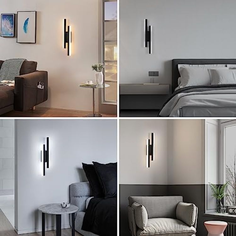 Picture of Black LED Wall Lights Indoor, 16W Modern Acrylic Wall Lamp with 3 Lighting Colours for Living Room