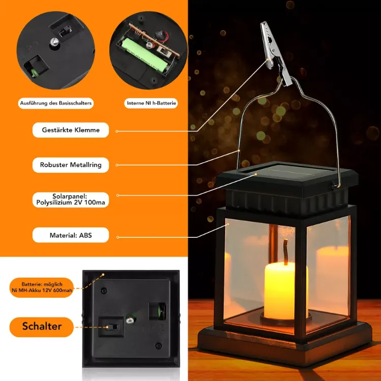 Picture of 2x Waterproof LED Solar Powered Hanging Lantern Lights – Outdoor Garden Table Lamps