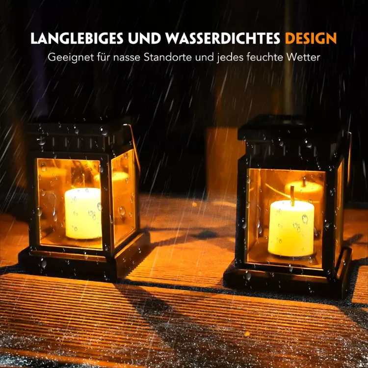 Picture of 2x Waterproof LED Solar Powered Hanging Lantern Lights – Outdoor Garden Table Lamps