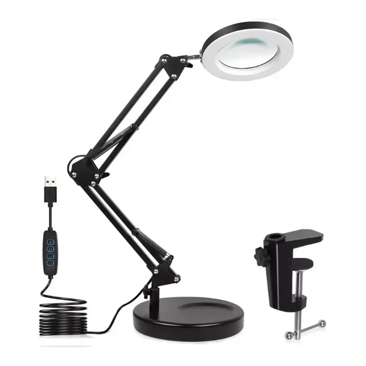 Picture of 10X Magnifying Glass Desk Light – LED Magnifier Lamp with Base & Clamp for Reading and Crafting