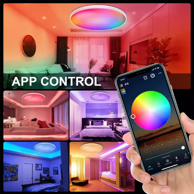 Picture of RGB LED Ceiling Light with Remote Control – Color-Changing Bathroom Lights, Dimmable Ceiling Fixture