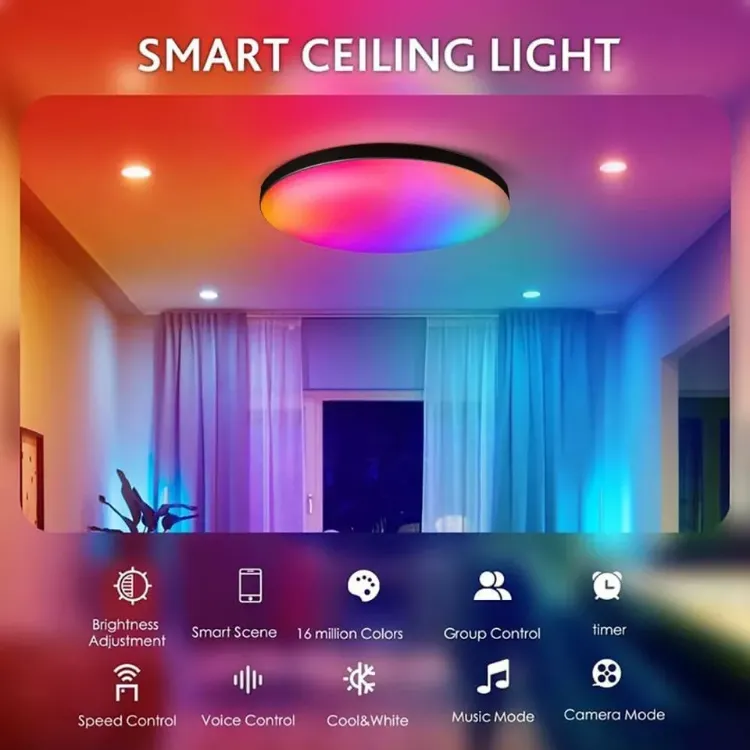 Picture of RGB LED Ceiling Light with Remote Control – Color-Changing Bathroom Lights, Dimmable Ceiling Fixture