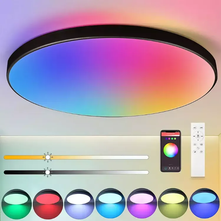 Picture of RGB LED Ceiling Light with Remote Control – Color-Changing Bathroom Lights, Dimmable Ceiling Fixture