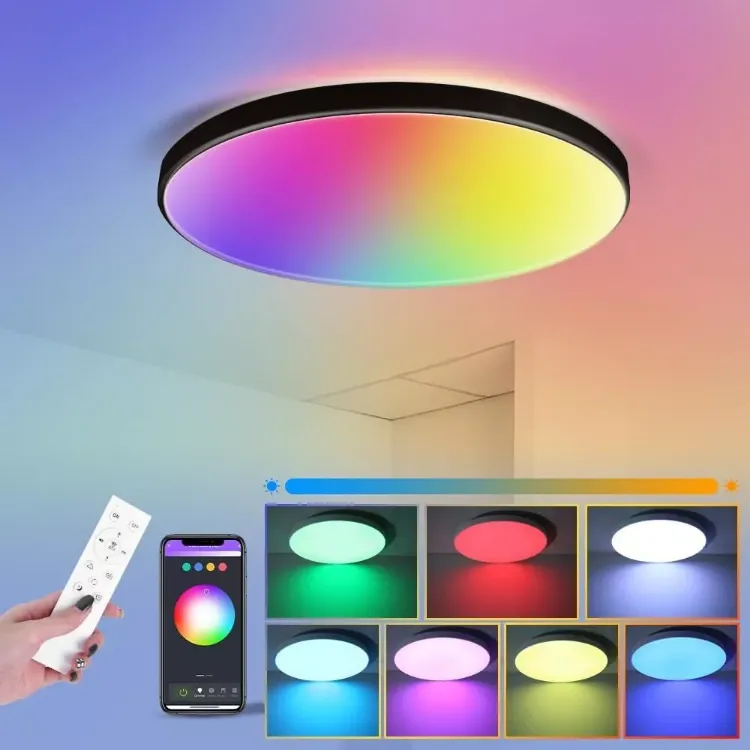 Picture of RGB LED Ceiling Light with Remote Control – Color-Changing Bathroom Lights, Dimmable Ceiling Fixture