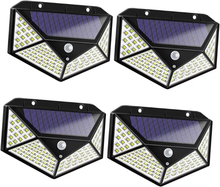 Picture of 4-Pack 100-LED Solar Motion Sensor Wall Lights, Outdoor Garden 