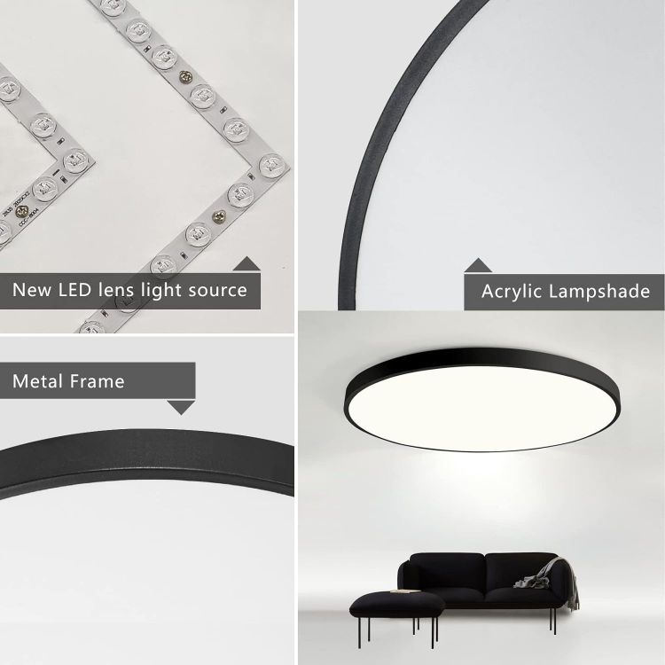 Picture of 40CM 24W Modern Ultra-Thin Black Round LED Ceiling Light, Flush Mount Ceiling Lamp for Bedroom & Kitchen