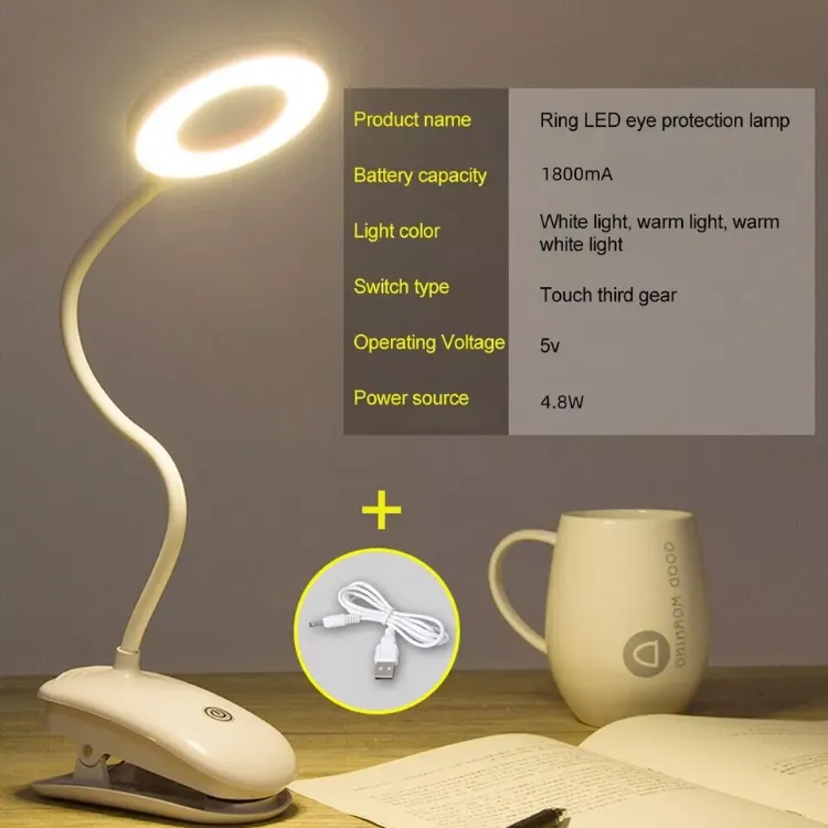 Picture of LED Rechargeable Clip-On Desk Lamp Flexible Clamp Light for Reading, Table & Night Use USB Powered