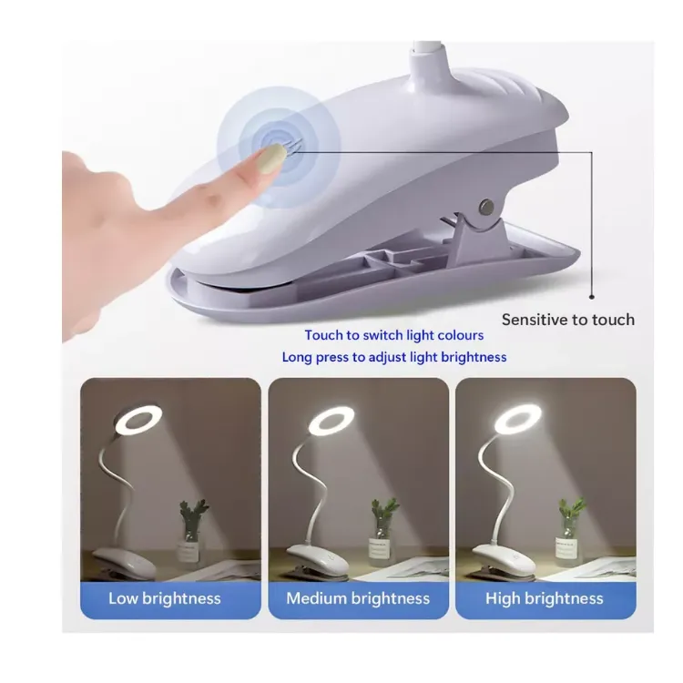 Picture of LED Rechargeable Clip-On Desk Lamp Flexible Clamp Light for Reading, Table & Night Use USB Powered