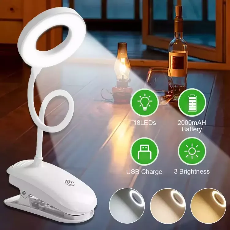 Picture of LED Rechargeable Clip-On Desk Lamp Flexible Clamp Light for Reading, Table & Night Use USB Powered