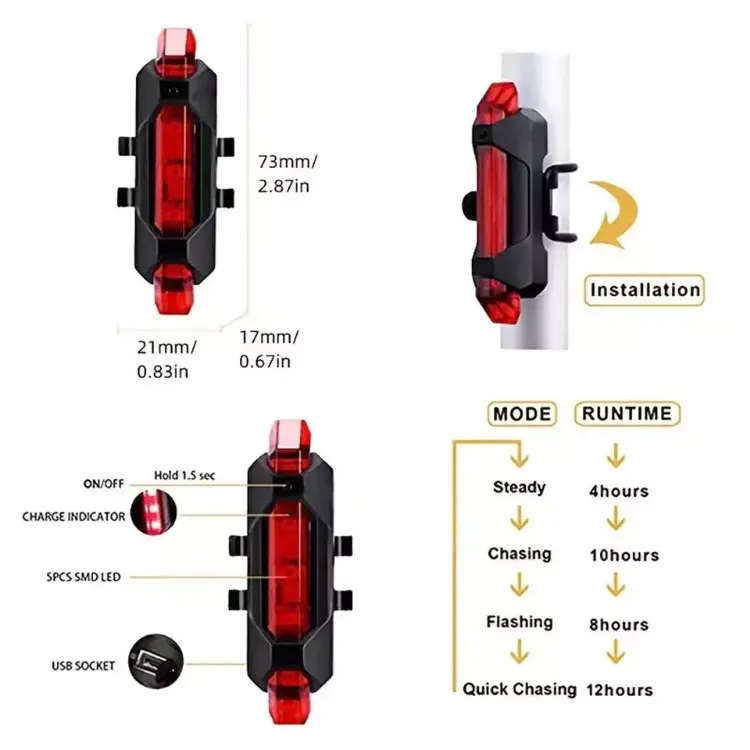 Picture of USB Rechargeable LED Bike Light Set , Front & Rear Bicycle Headlight 