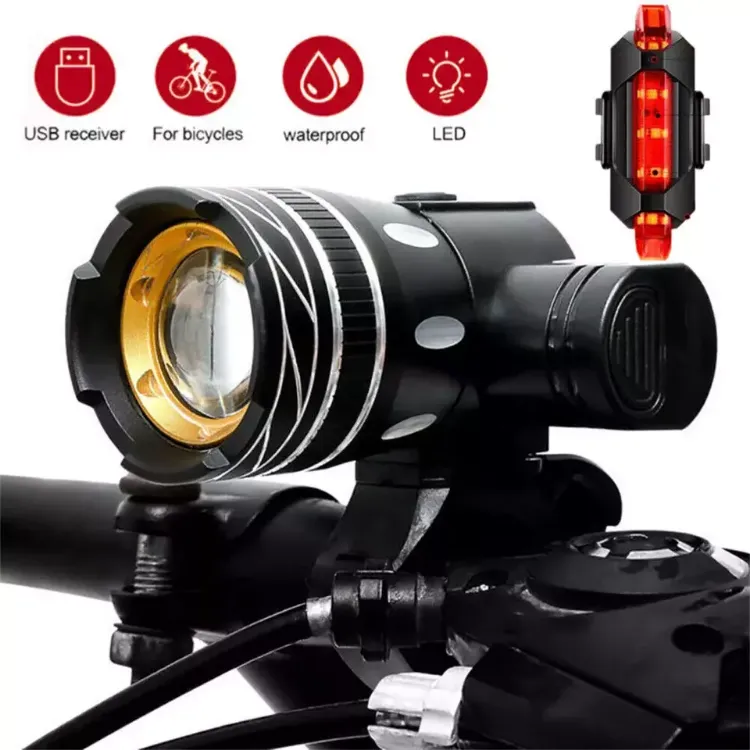 Picture of USB Rechargeable LED Bike Light Set , Front & Rear Bicycle Headlight 