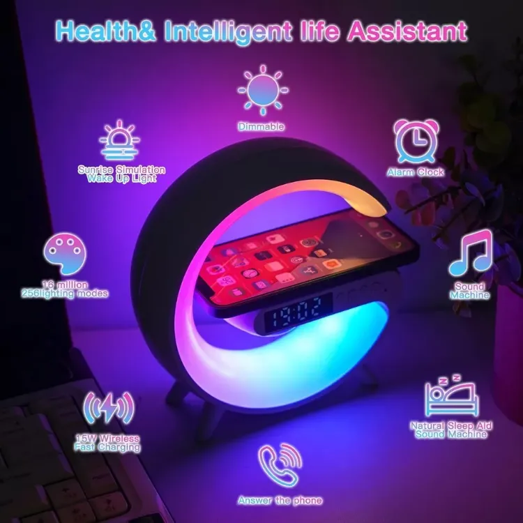 Picture of Smart LED Lamp with Bluetooth Speaker, Wireless Charger, RGB Mood Light & Alarm Clock