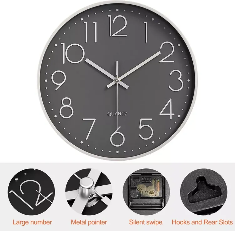 Picture of Modern Round Silent Wall Clock – Non-Ticking Minimalist Design for Study, Bedroom & Living Room